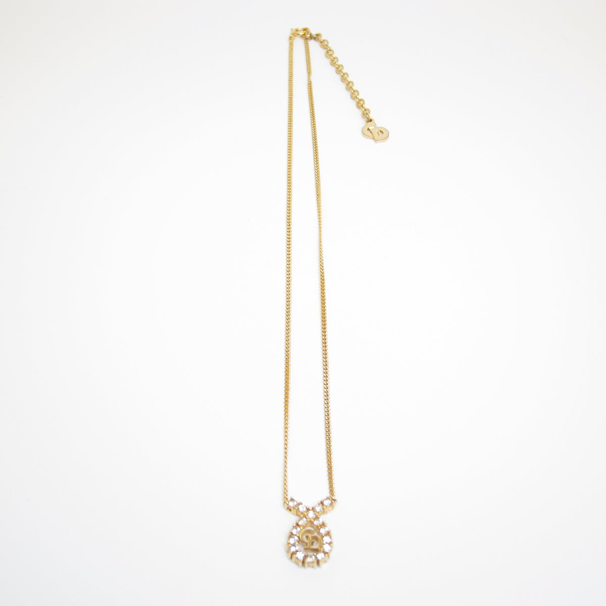 Christian Dior Vintage Crystal Teardrop CD Necklace