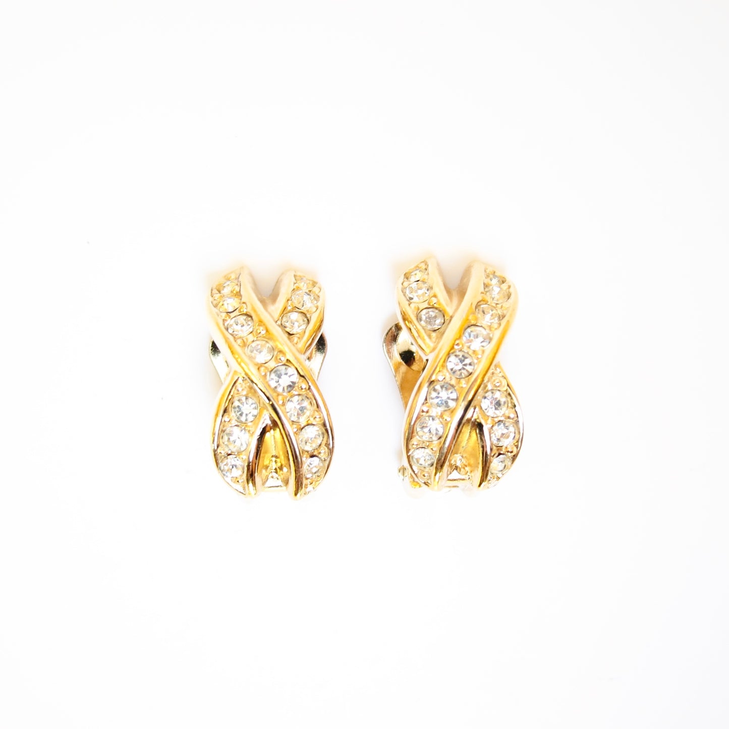 Christian Dior Vintage Cross with Rhinestone Golden Clip-on Earrings