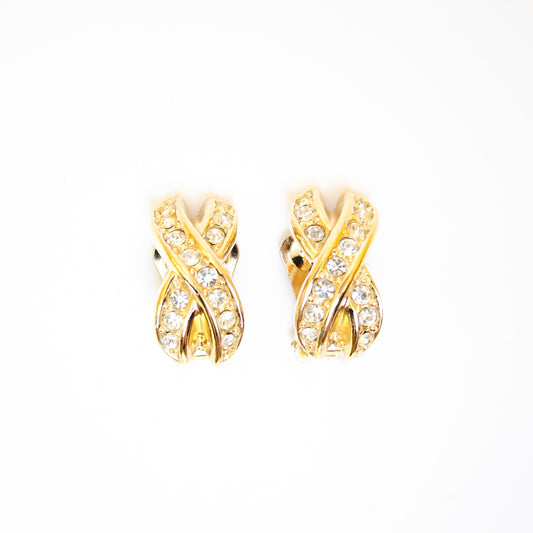 Christian Dior Vintage Cross with Rhinestone Golden Clip-on Earrings