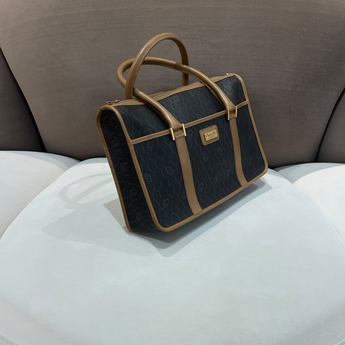 Christian Dior Vintage Honeycomb Canvas Handbag