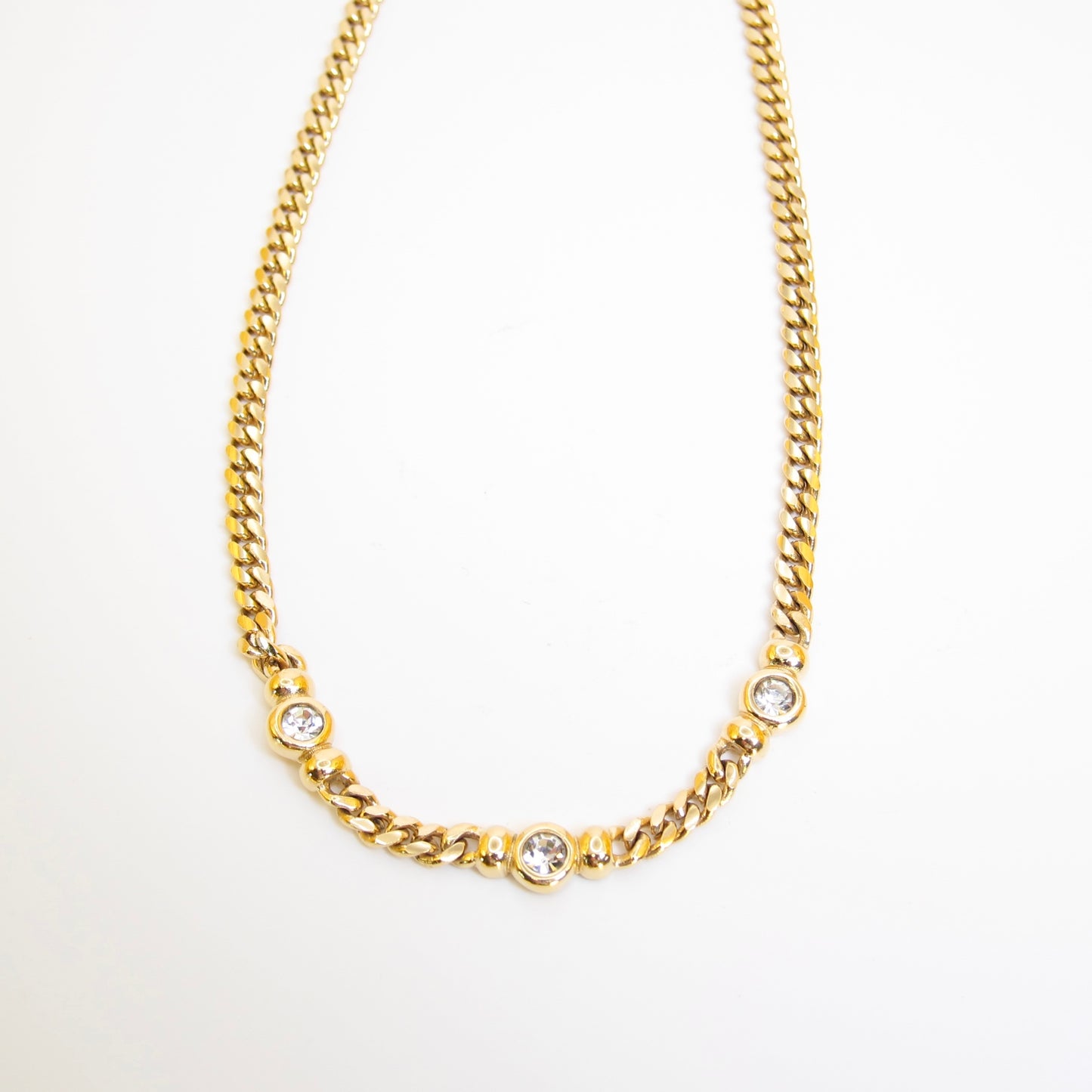Christian Dior Vintage Rhinestone Golden Chain Necklace