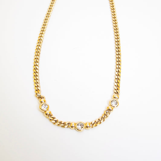 Christian Dior Vintage Rhinestone Golden Chain Necklace