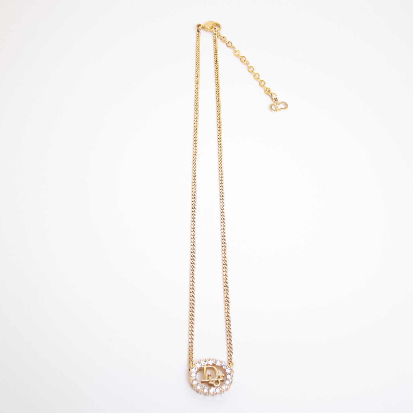 Christian Dior Vintage Dior Logo in Oval Shaped with Rhinestone Golden Necklace