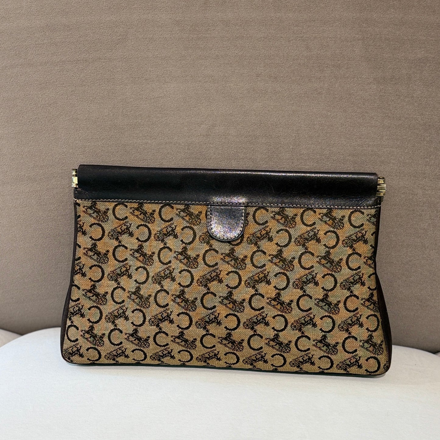 Celine Macadam Clutch Bag With Horse Carriage Motif