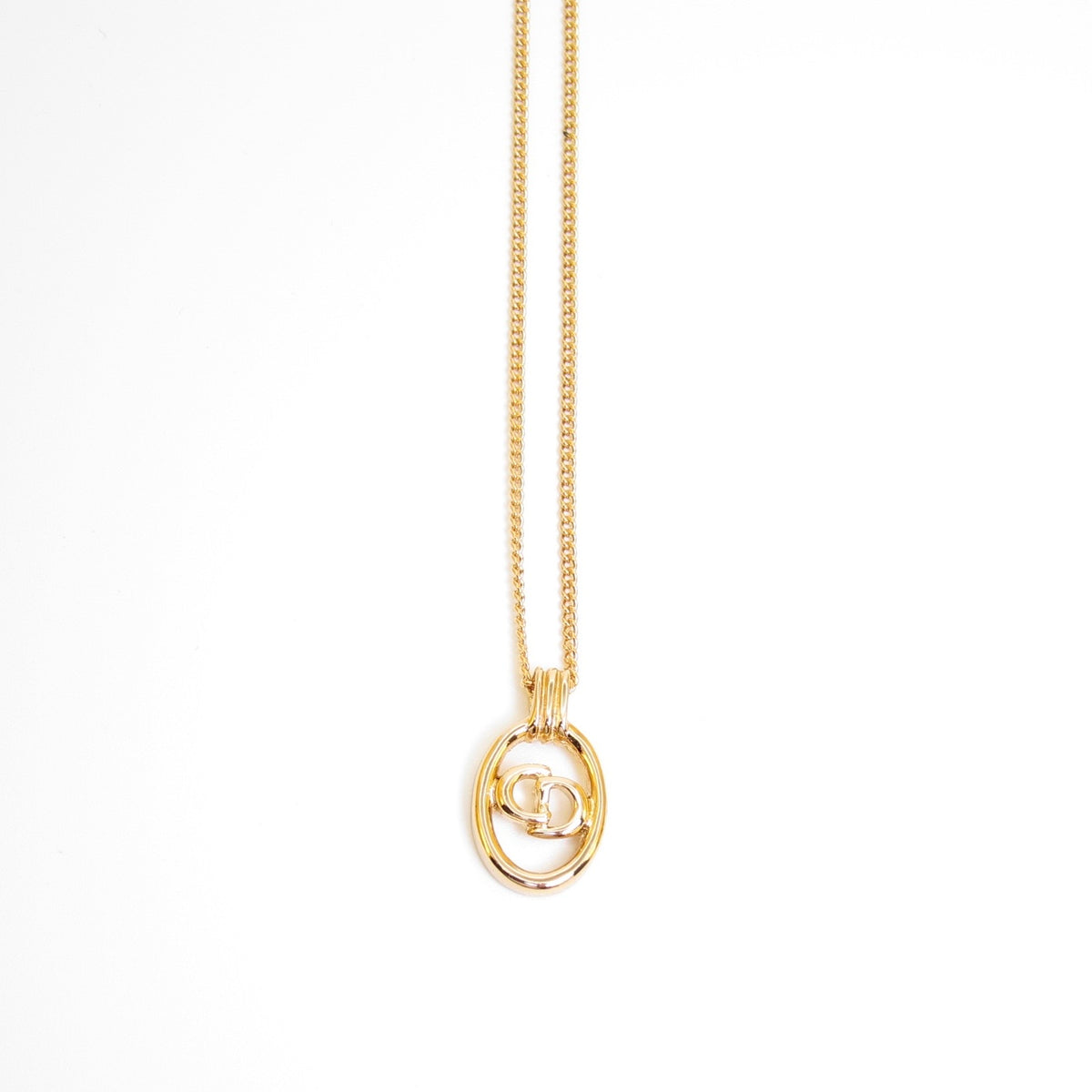 Christian Dior Vintage Oval CD Logo Gold-Tone Necklace