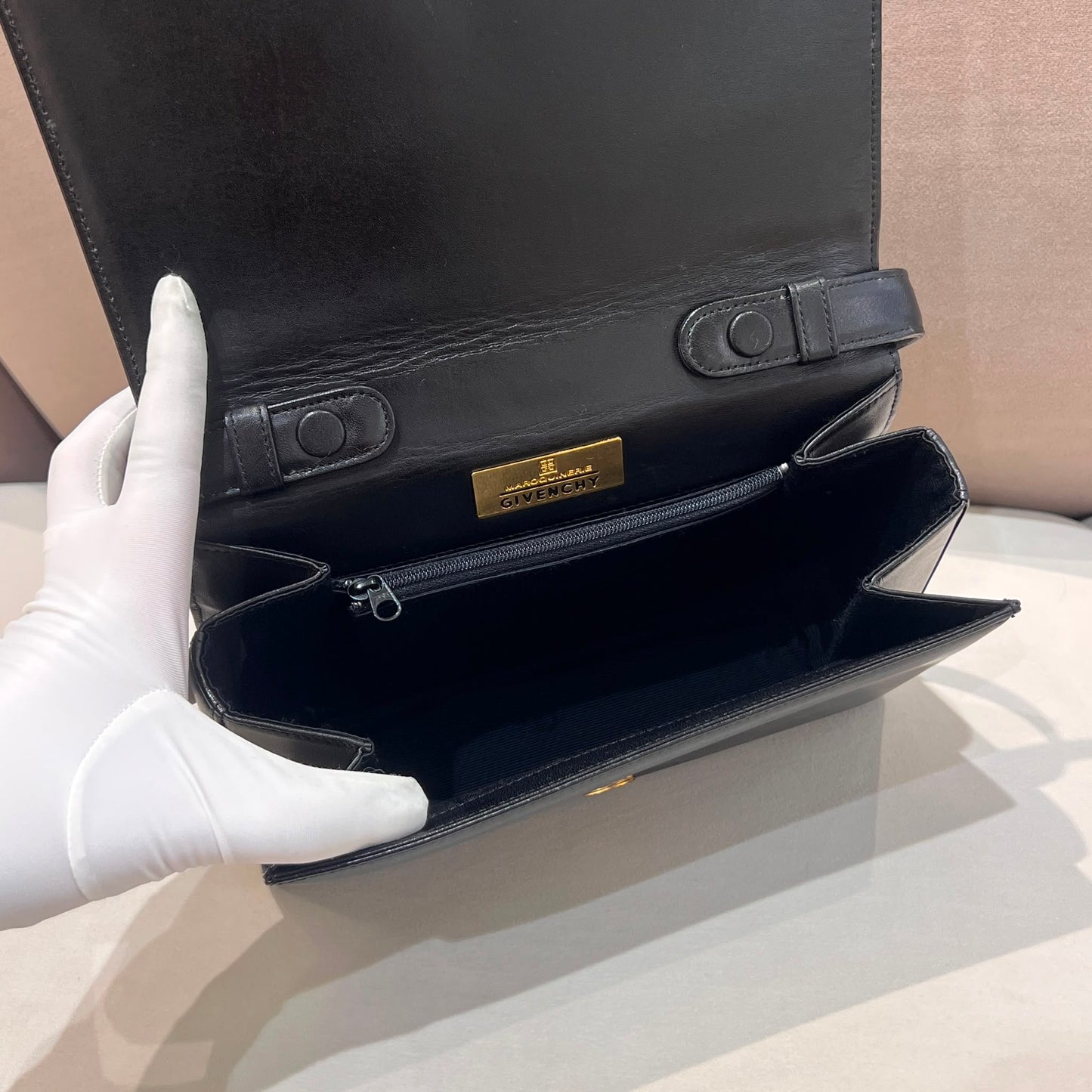 Givenchy Vintage Black Leather Top Handle Handbag