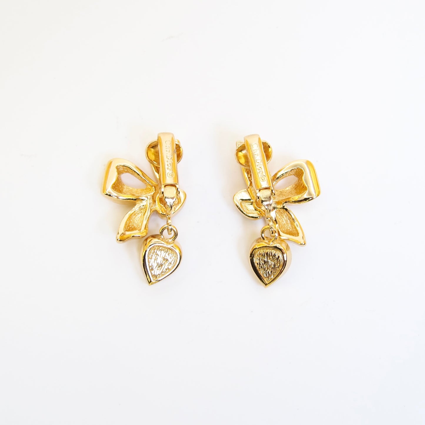 Christian Dior Vintage Ribbon Motif and Rhinestone Golden Clip-on Earrings