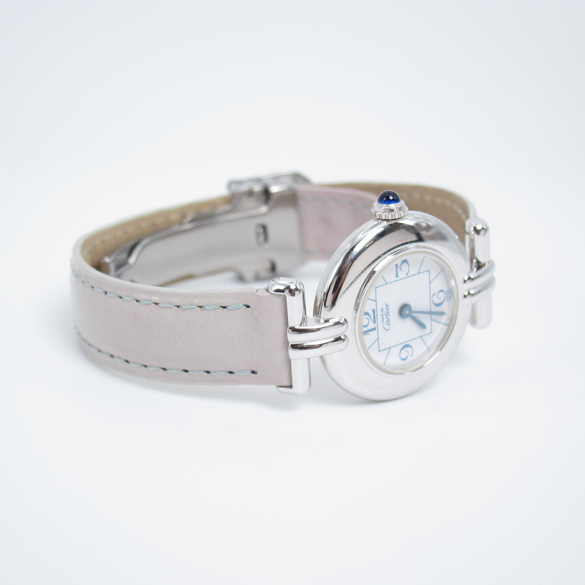 Cartier Vintage Must De Cartier Colisee White Face with Light Grey Strap Watch