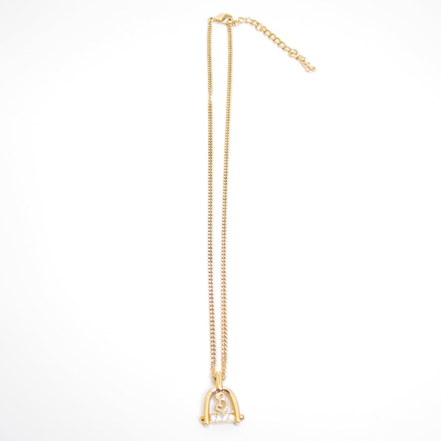 Burberry Vintage B Logo and Rhinestone Golden Necklace
