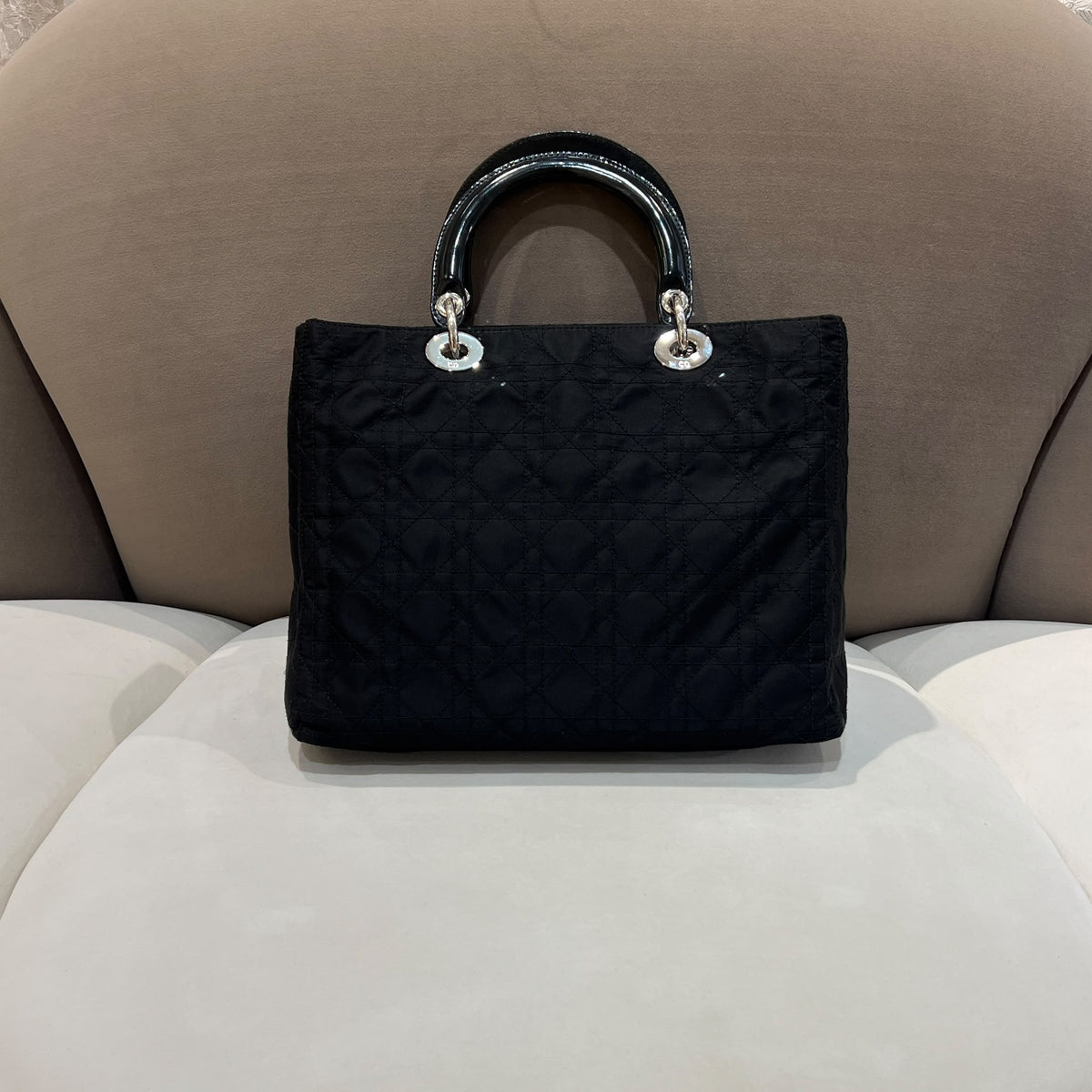Christian Dior Vintage Black Cannage Nylon Lady Dior Handbag