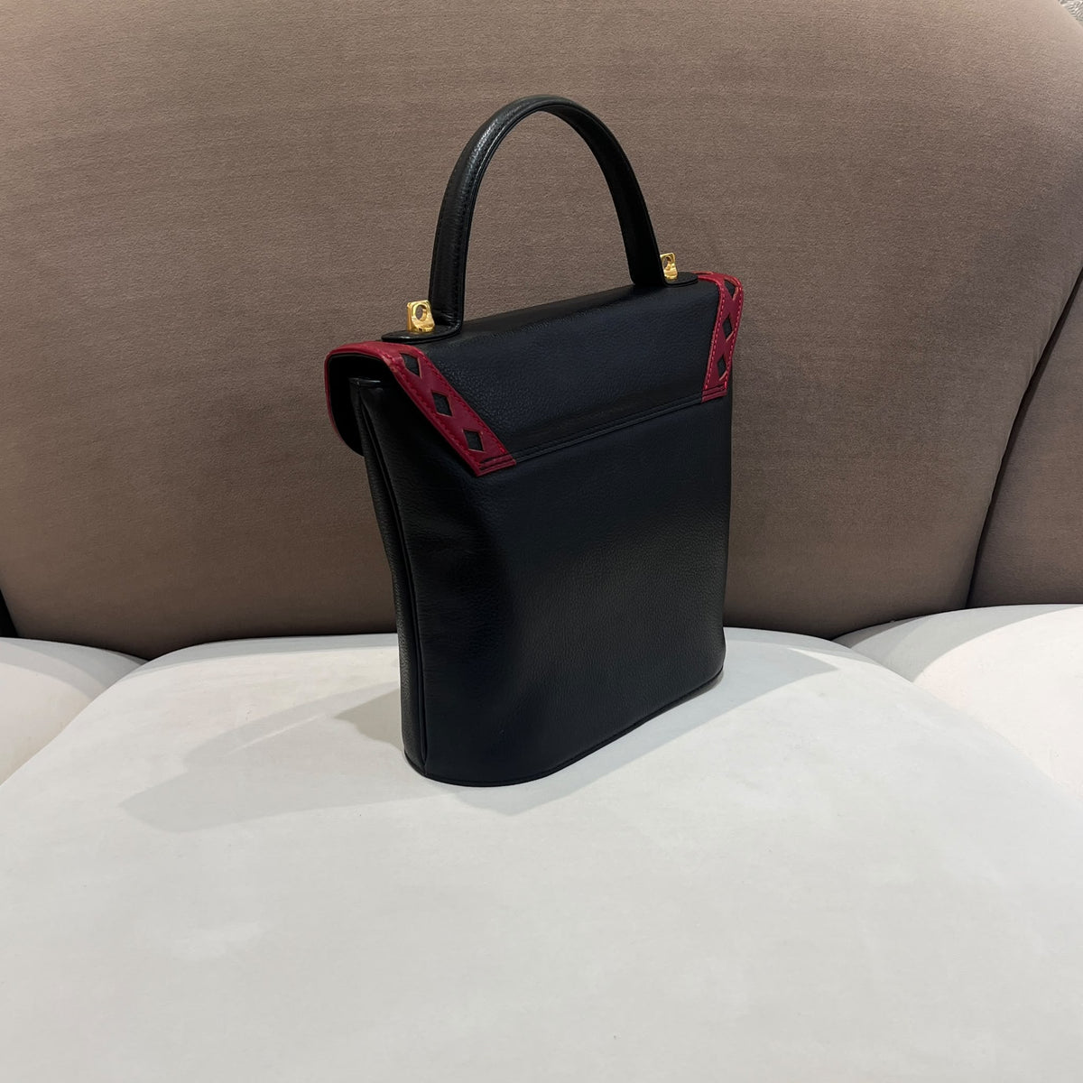 Yves Saint Laurent 中古黑色皮革紅色飾邊手袋