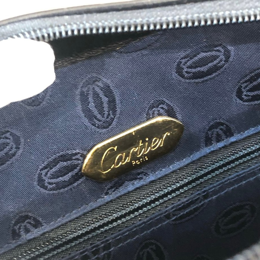 Cartier Vintage Sapphire Line Black Leather Rounded Shoulder Bag