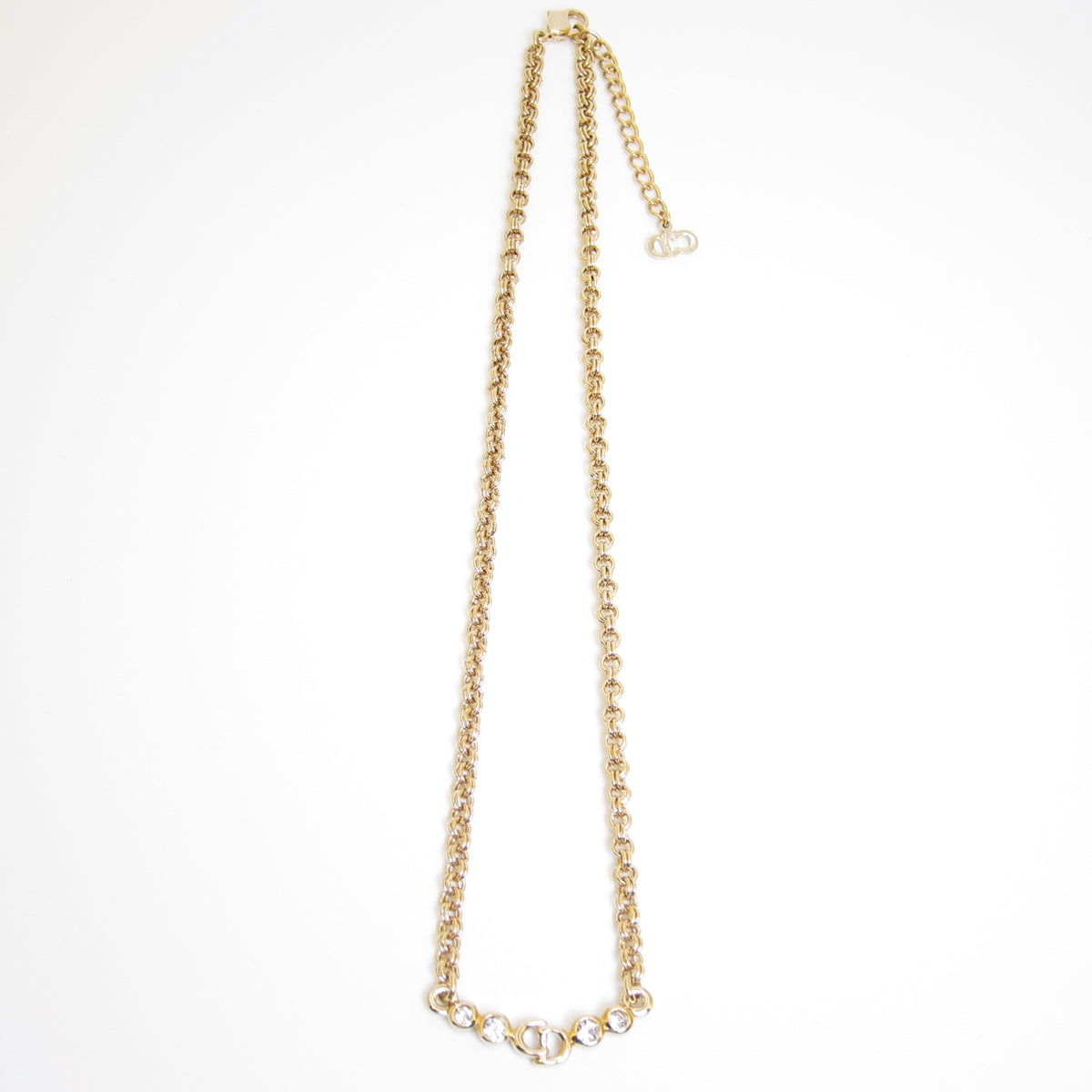 Christian Dior Vintage Crystal CD Chain Necklace
