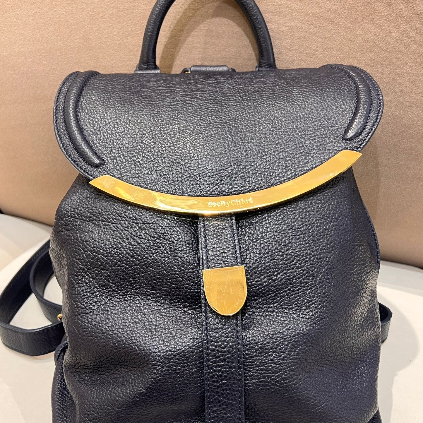 See By Chloé Vintage Black Leather Curved Hardware Backpack