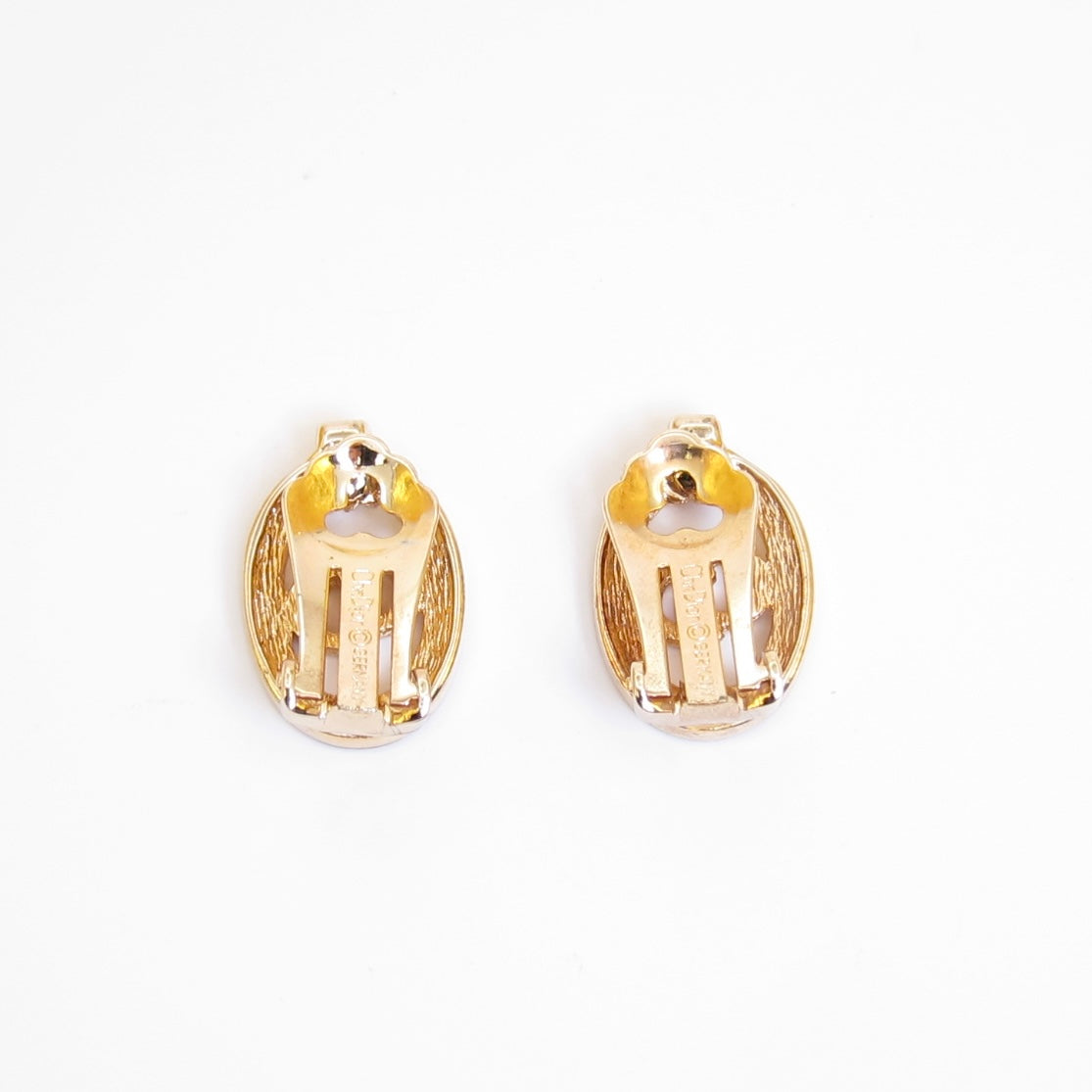 Christian Dior Vintage CD Logo in Oval Shaped with Rhinestone Golden Clip-on Earrings