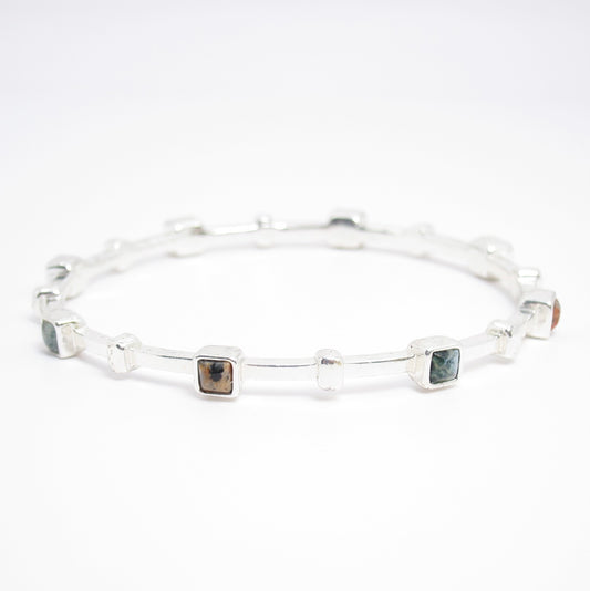 Monet Vintage Two Tone Color Stone Silver Bangle