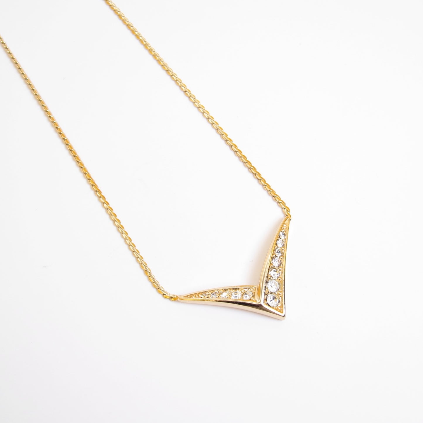 Christian Dior Vintage V-Shaped with Rhinestone Golden Necklace