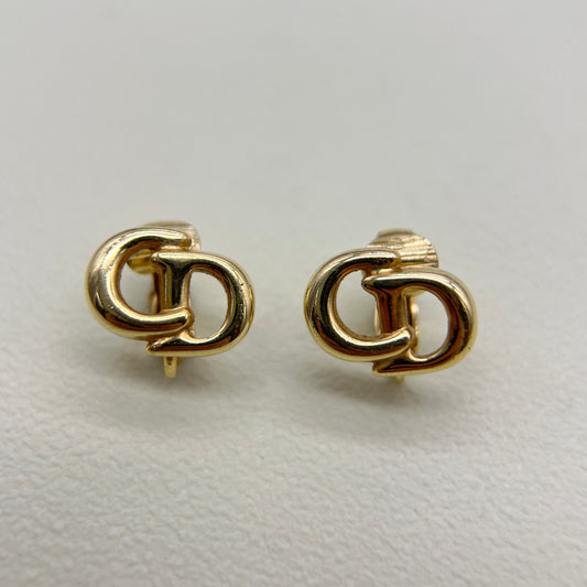 Christian Dior Vintage CD Logo Golden Clip-on Earrings
