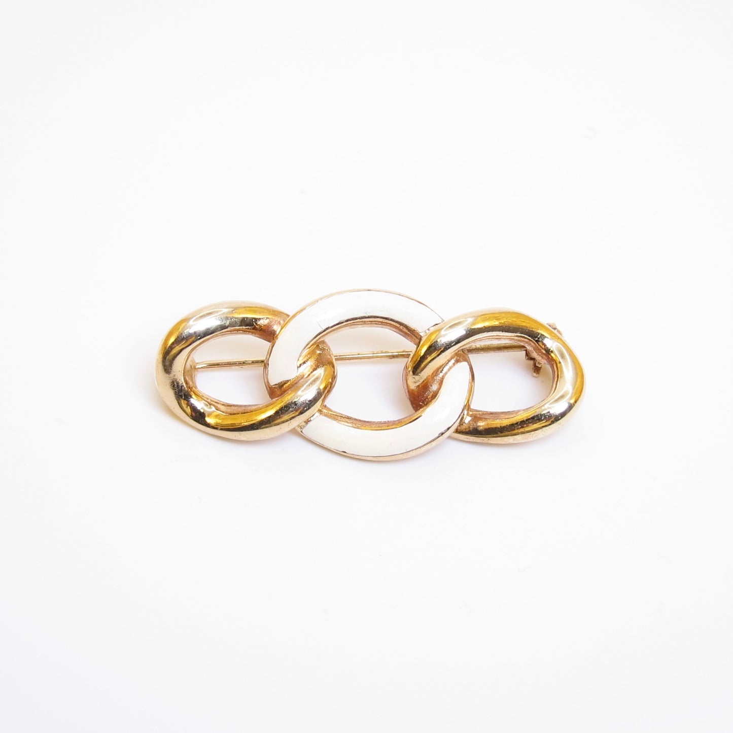 Christian Dior Vintage White and Golden Triple Loop Chain Link Brooch