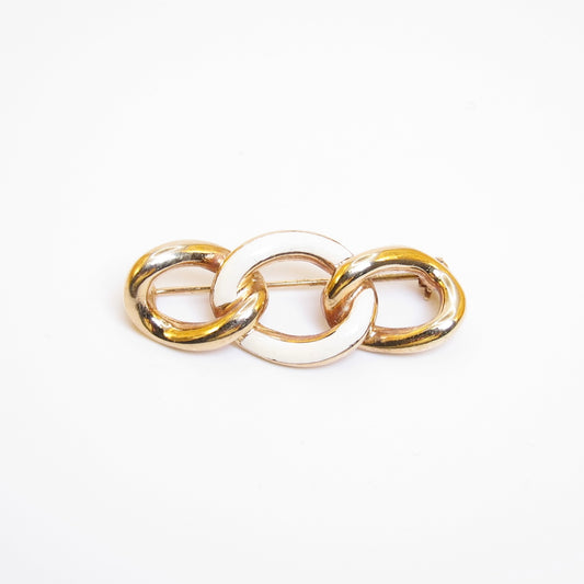Christian Dior Vintage White and Golden Triple Loop Chain Link Brooch
