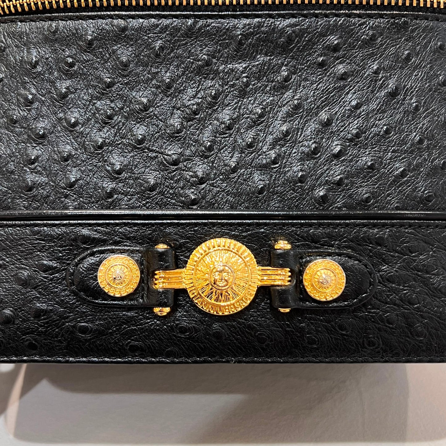 Versace Black Ostrich Leather Vanity Bag