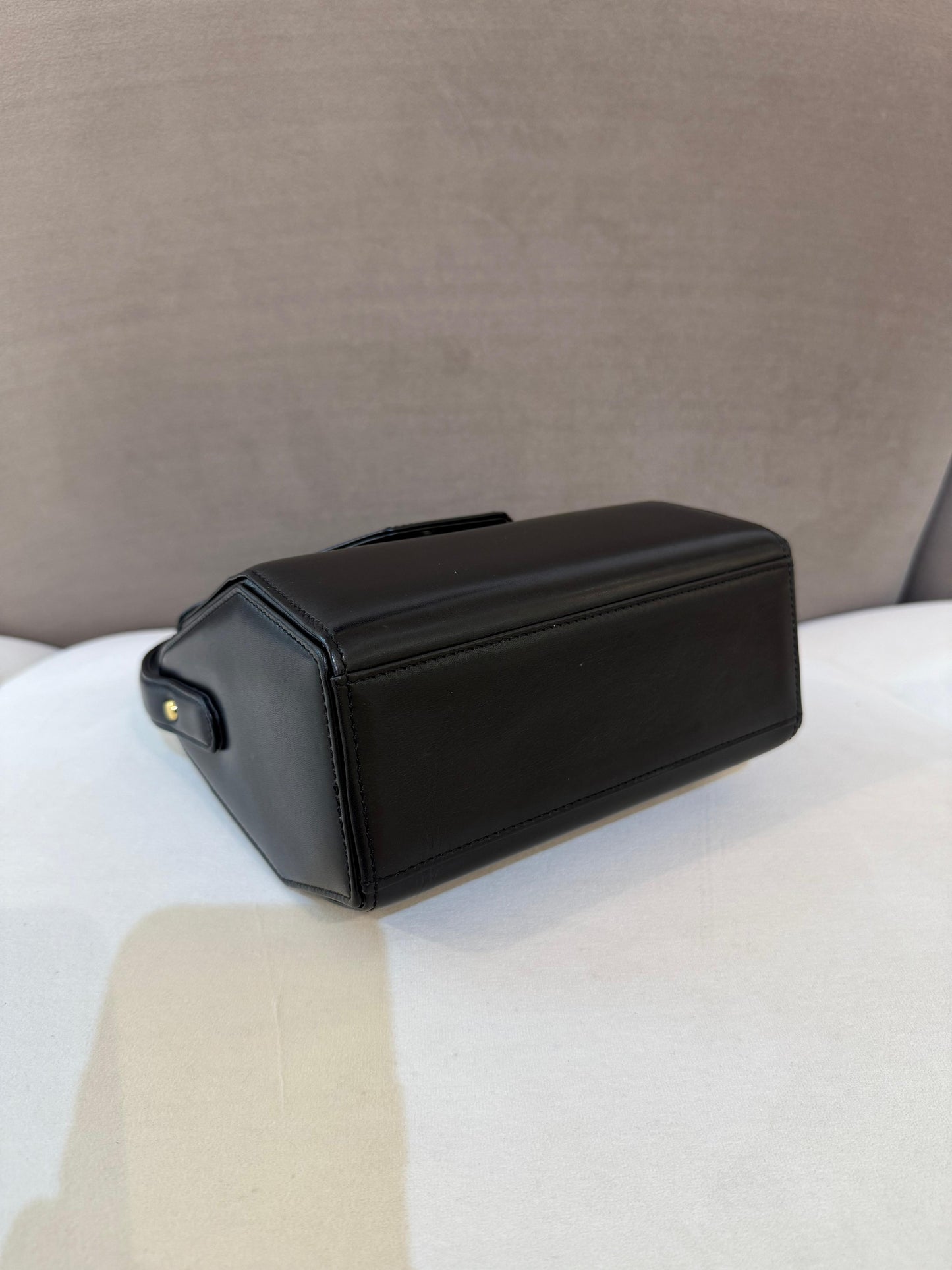 Givenchy Vintage Black Leather Gold Medallion Top Handle Bag