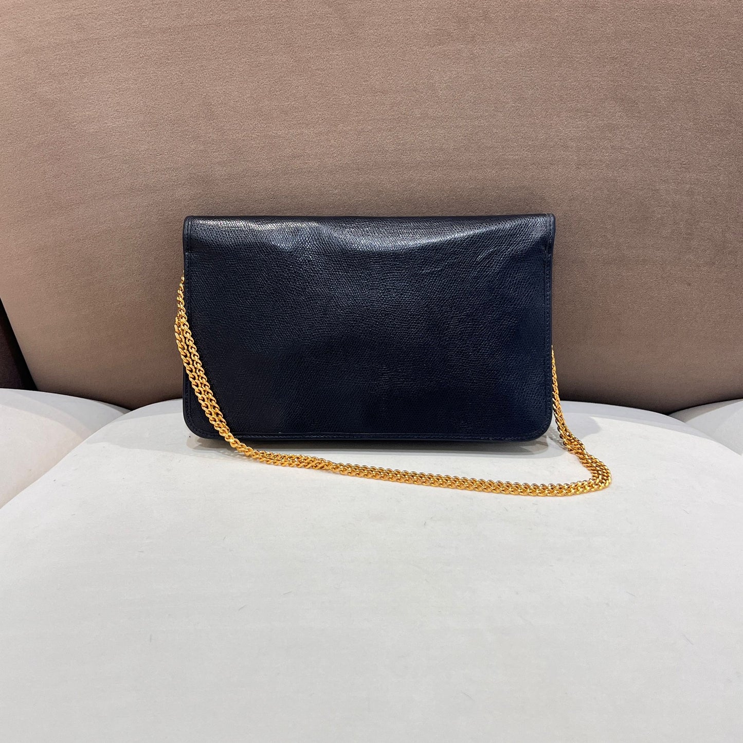 Christian Dior Vintage Cd Logo Navy Leather Chain Envelope Shoulder Bag