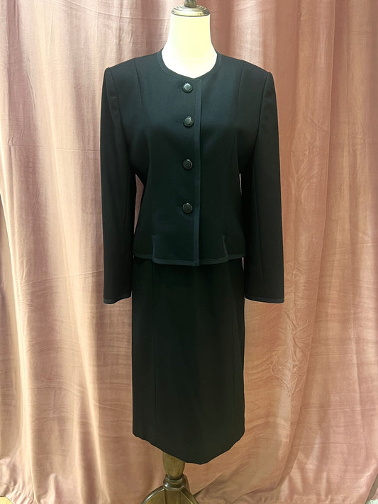 Givenchy Vintage Black Wool Skirt Suit Set