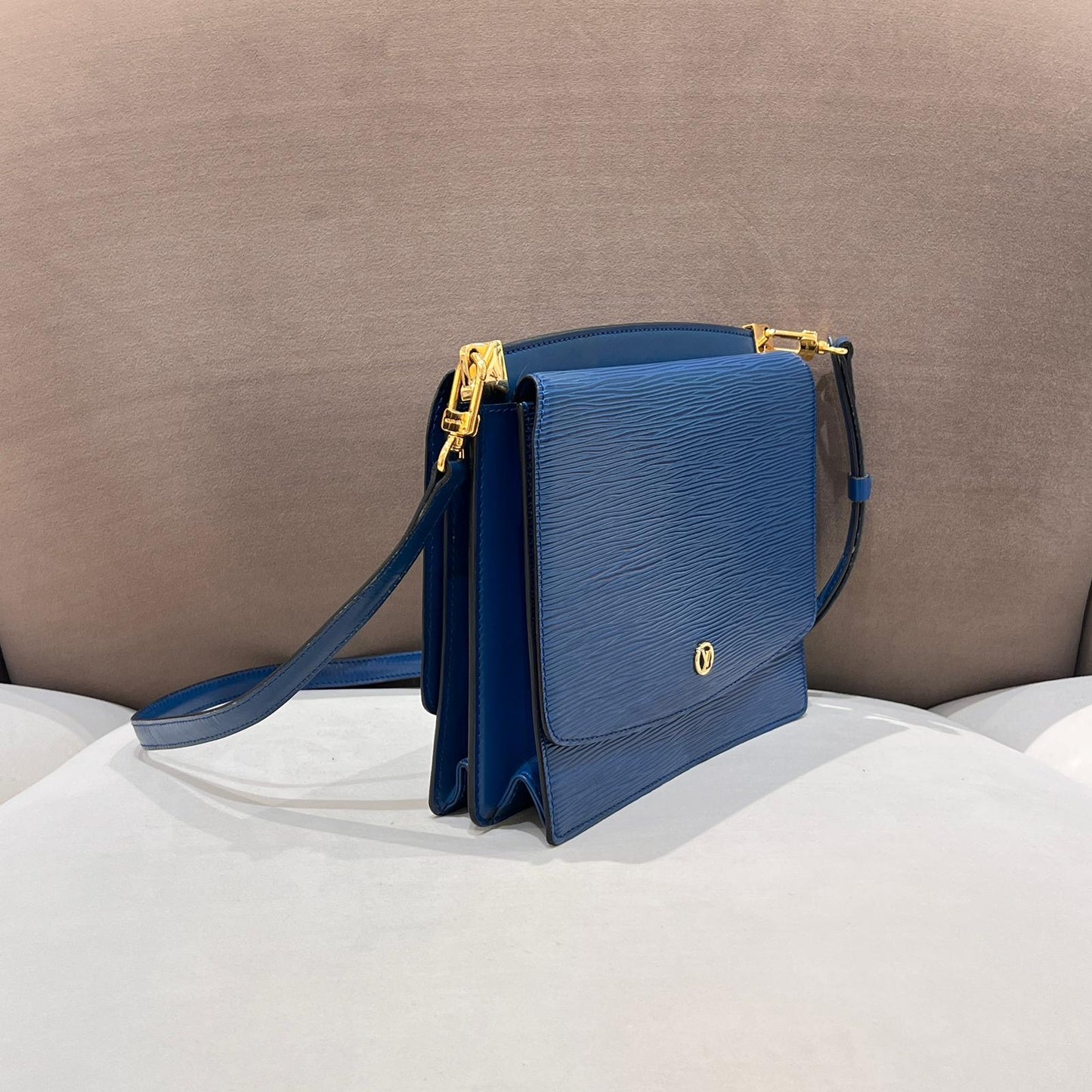 Louis Vuitton Vintage Epi Grenelle Blue Structured Shoulder Bag