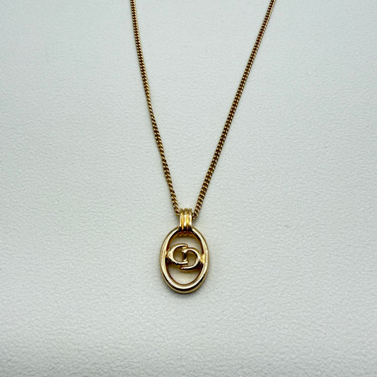 Christian Dior Vintage CD Logo in Oval Shape Golden Necklace