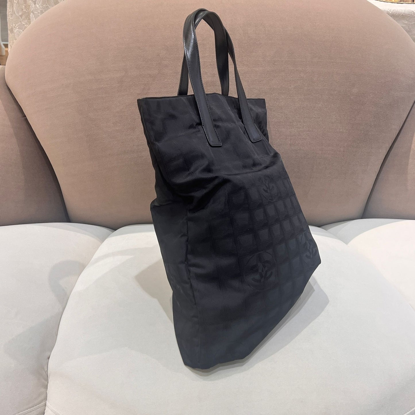 Chanel New Travel Line Black Cc Jacquard Nylon Tote Bag