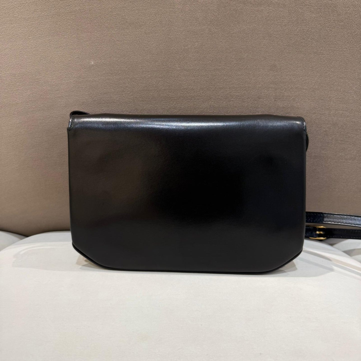 Bally Vintage Black Leather Curved Gold Trim Crossbody Shoulder Bag