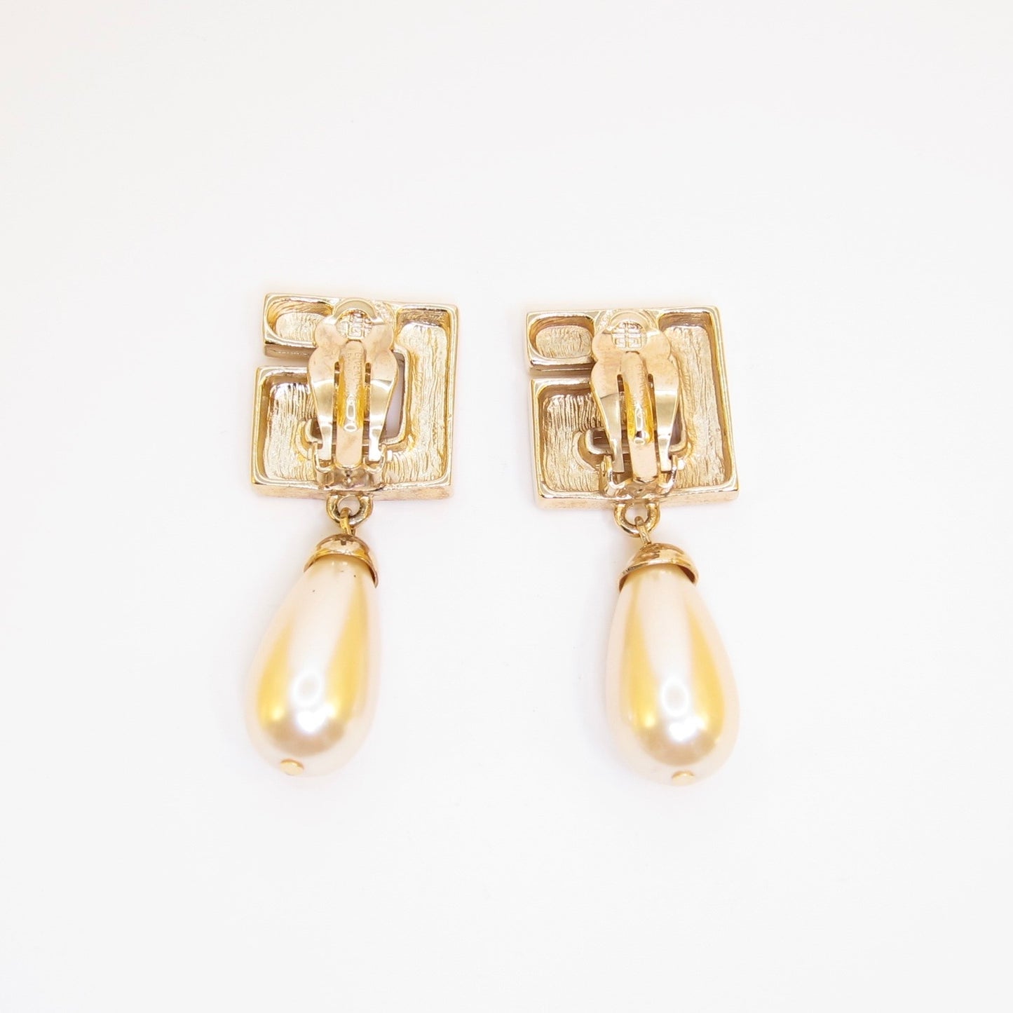 Givenchy Vintage G Logo and Pearl Swing Golden Clip-on Earrings