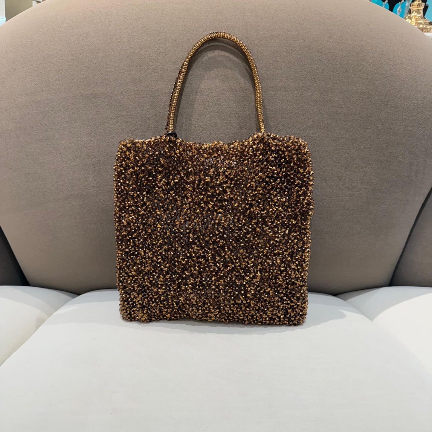 Anteprima 復古青銅色金屬絲針織豎款手提包