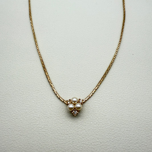 Christian Dior Vintage Pearl and Rhinestone Golden Necklace