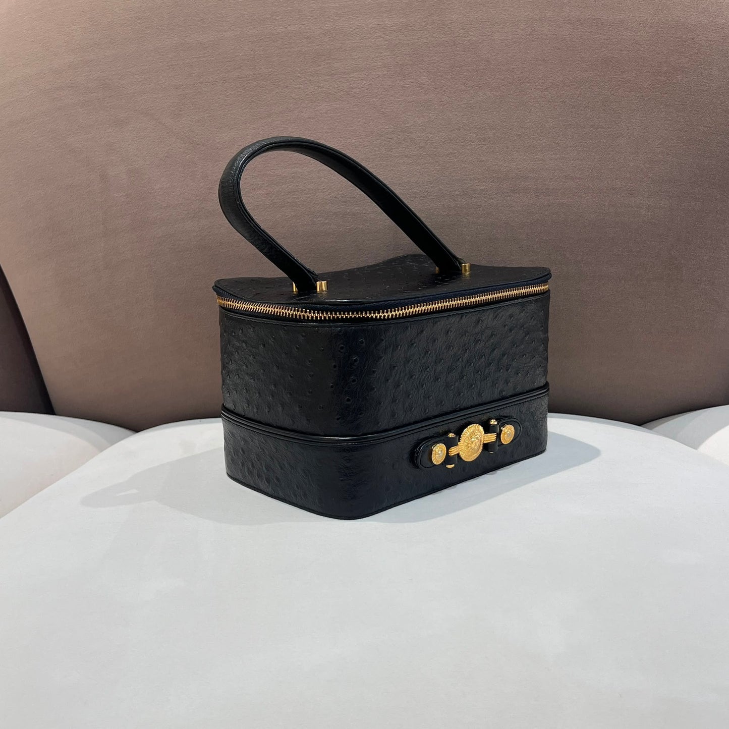 Versace Black Ostrich Leather Vanity Bag