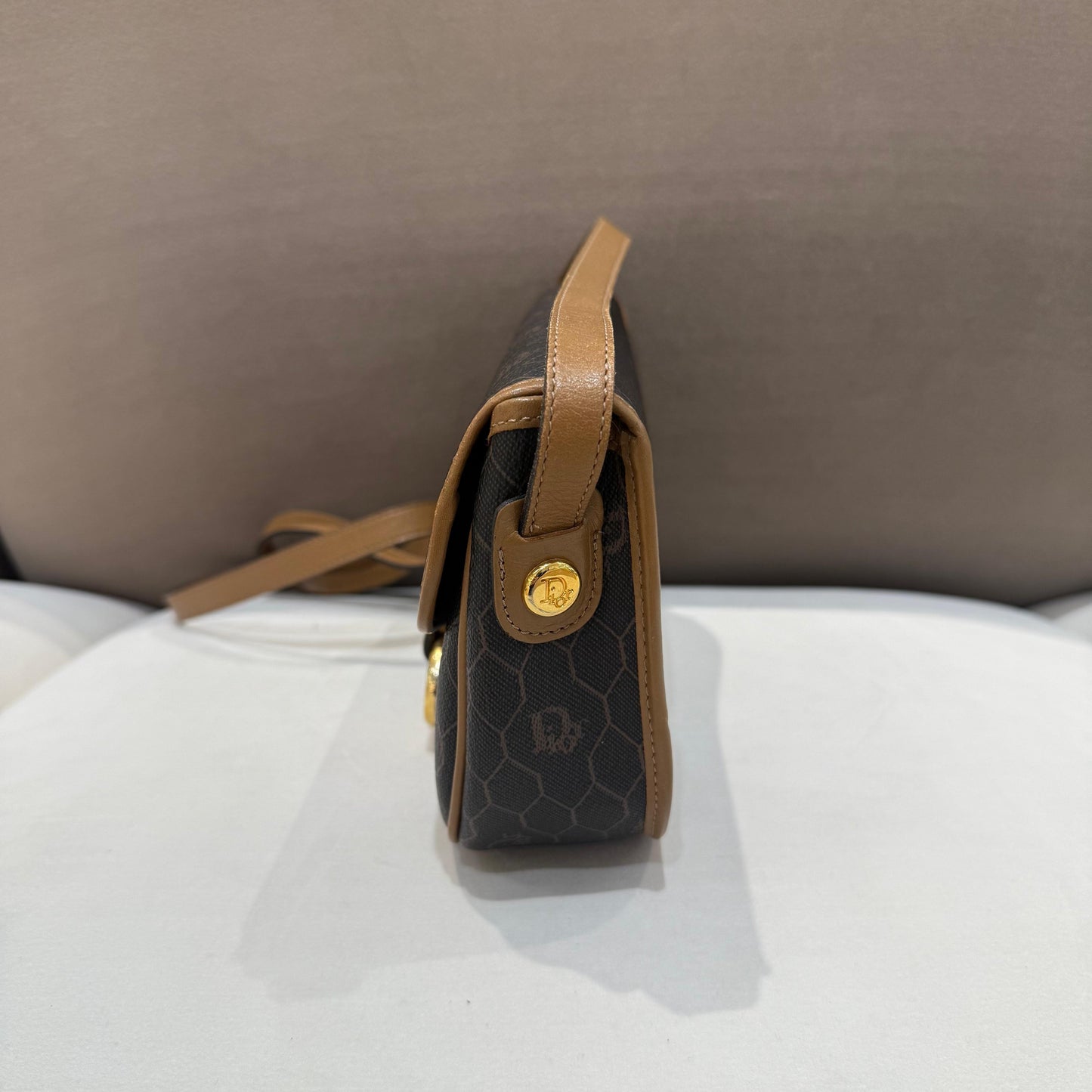 Christian Dior Vintage Monogram Leather Trim Shoulder Bag