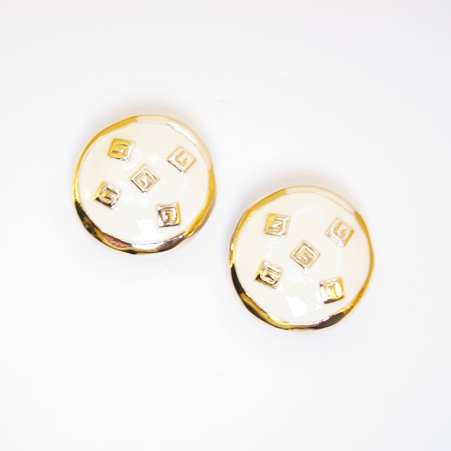 Givenchy Vintage G Logo on White and Golden Clip-on Earrings