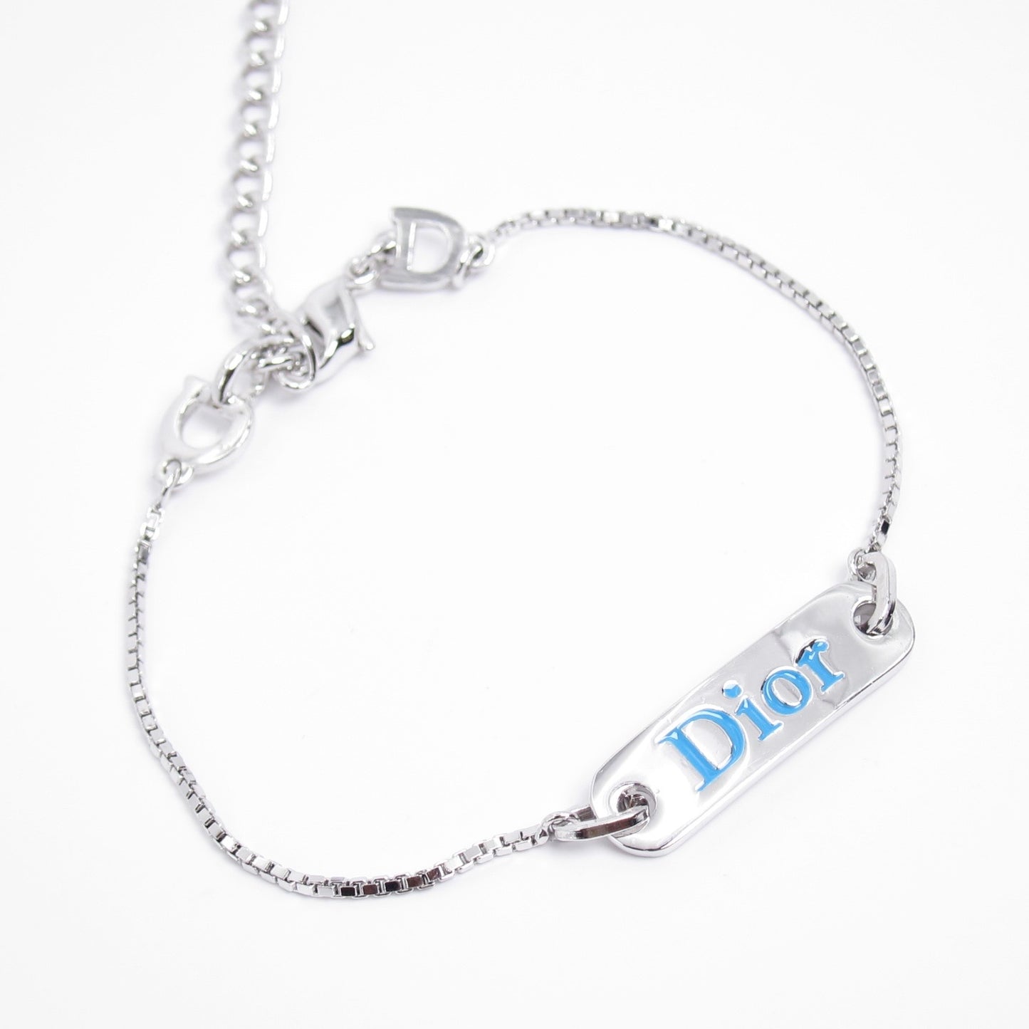 Christian Dior Vintage Dior Logo Plate Silver Bracelet