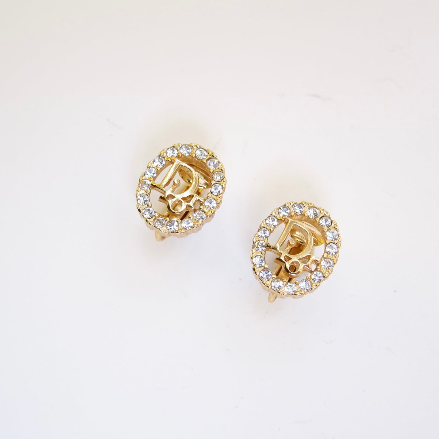 Christian Dior Vintage Dior Logo in Oval Shaped Golden Clip-on Earrings