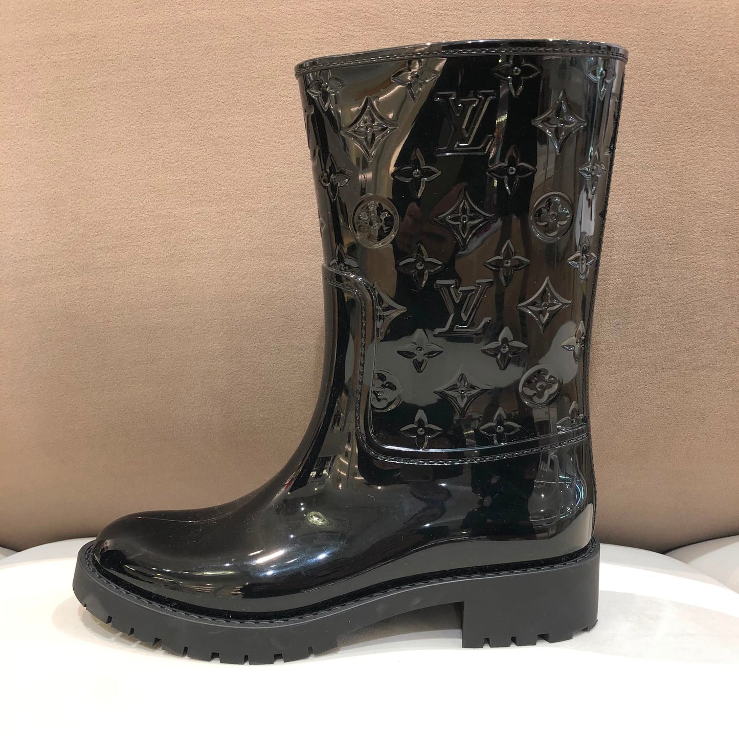 Louis Vuitton Black Monogram Embossed Lug Sole Boots Size 38