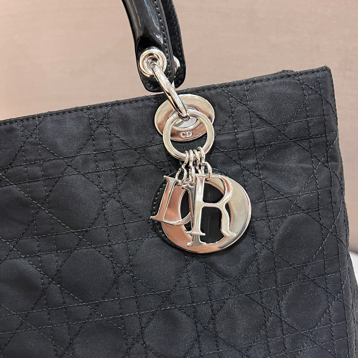 Christian Dior Vintage Black Cannage Nylon Lady Dior Handbag