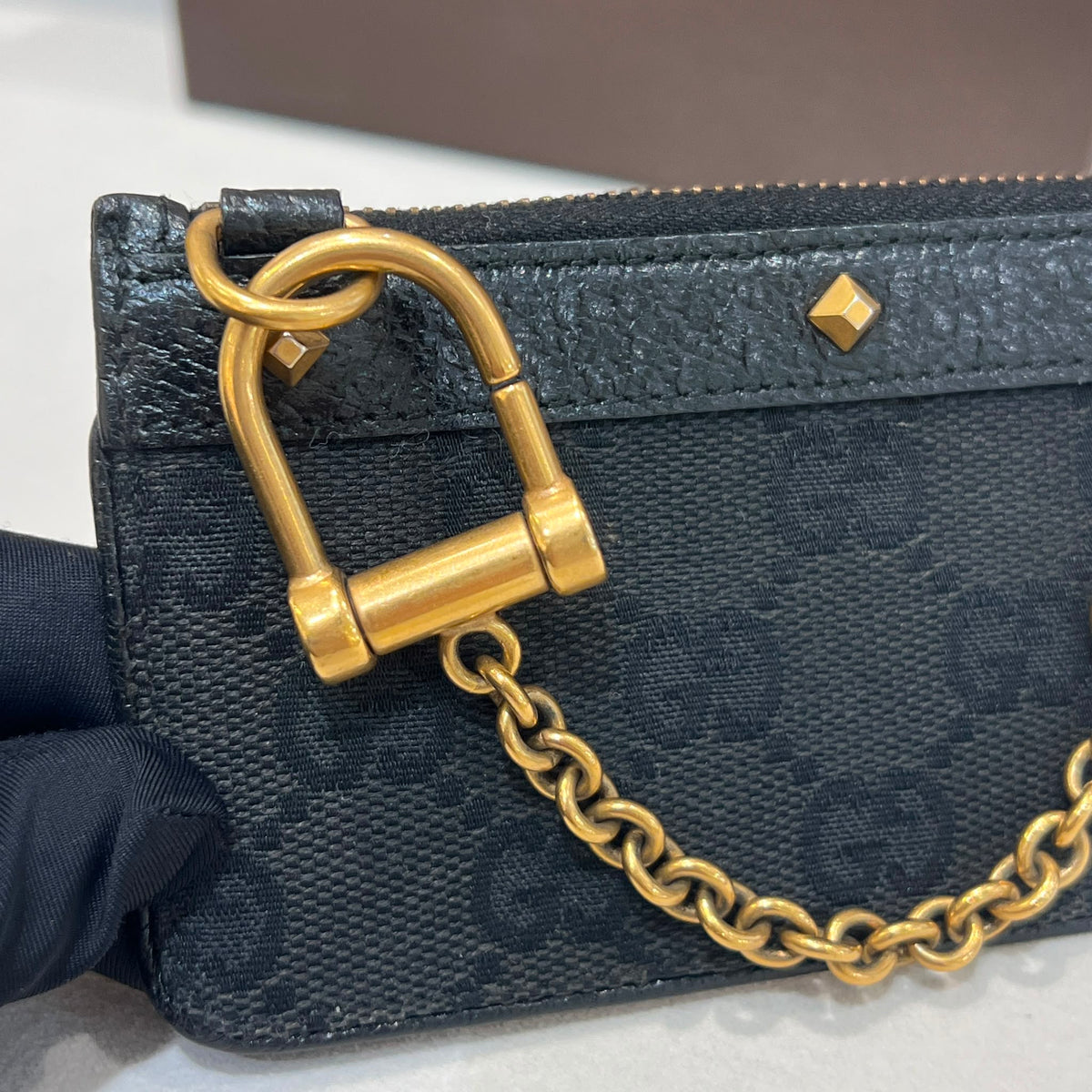Gucci Vintage Black GG Canvas Studded Shoulder Bag