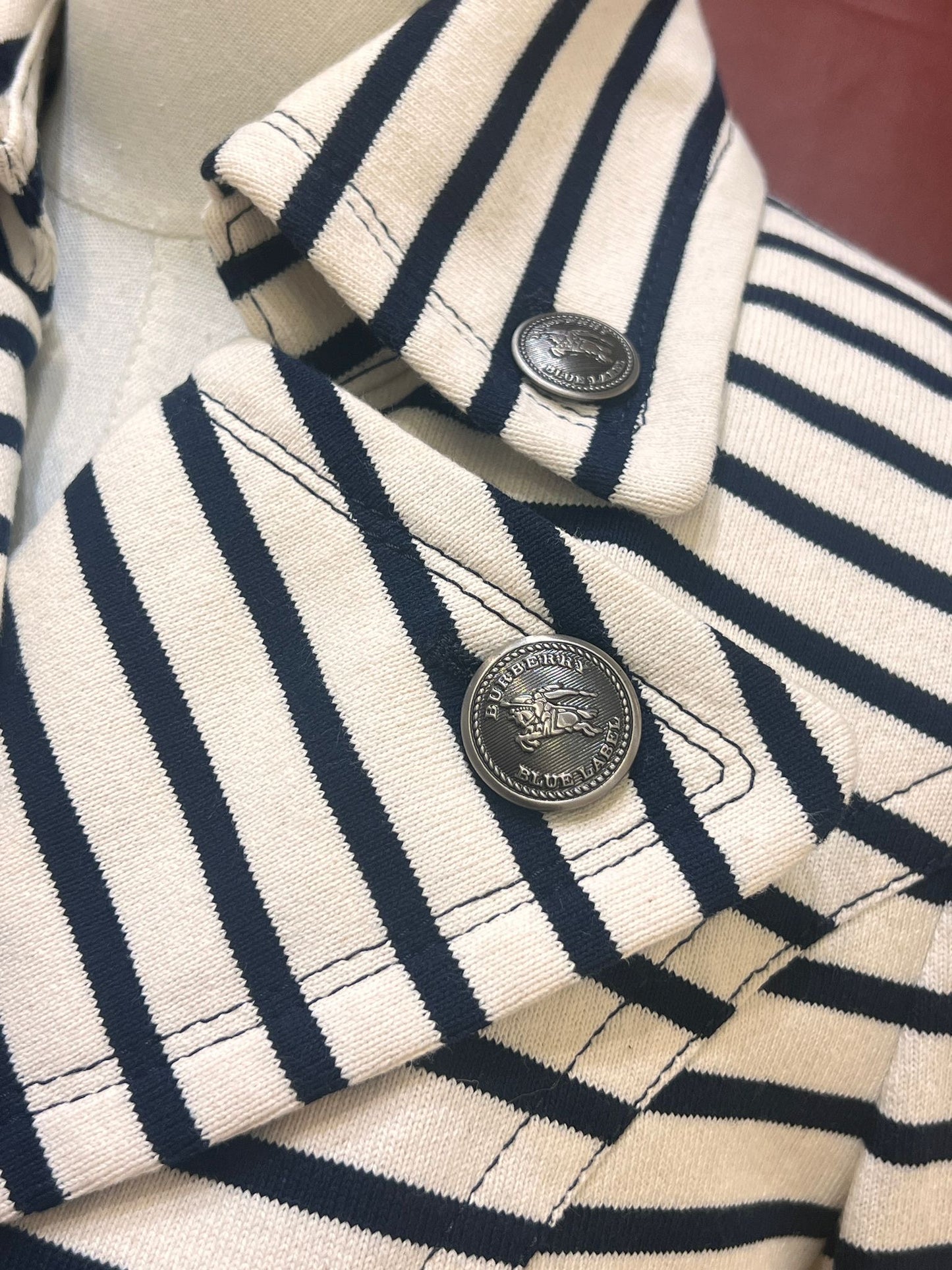 Burberry Blue Label Vintage Striped Double-Breasted Cotton Jacket