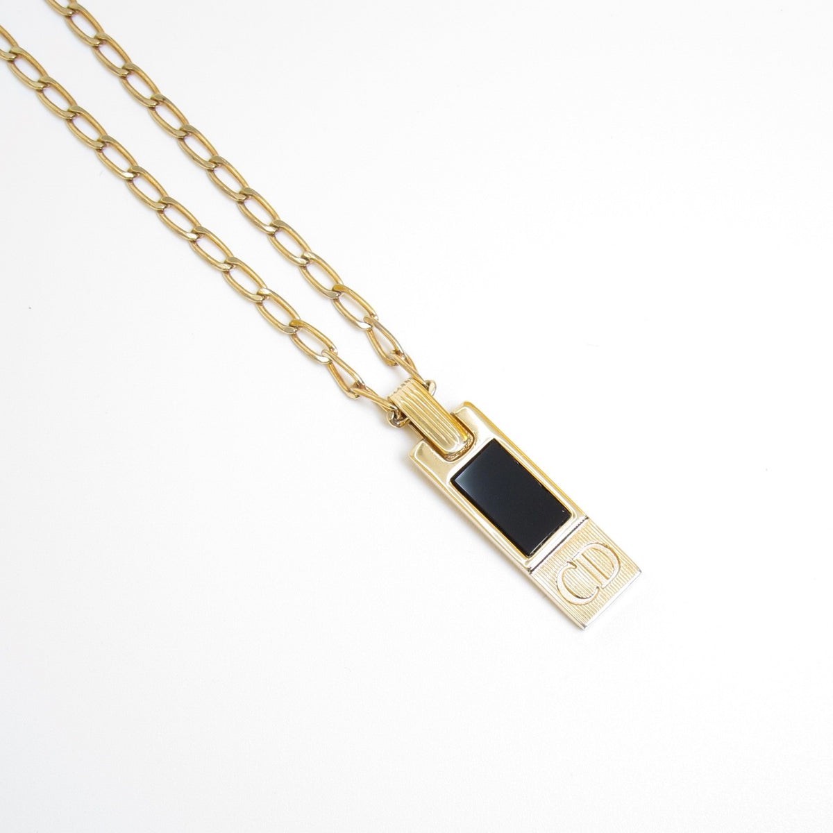 Christian Dior Vintage Black Enamel CD Bar Necklace