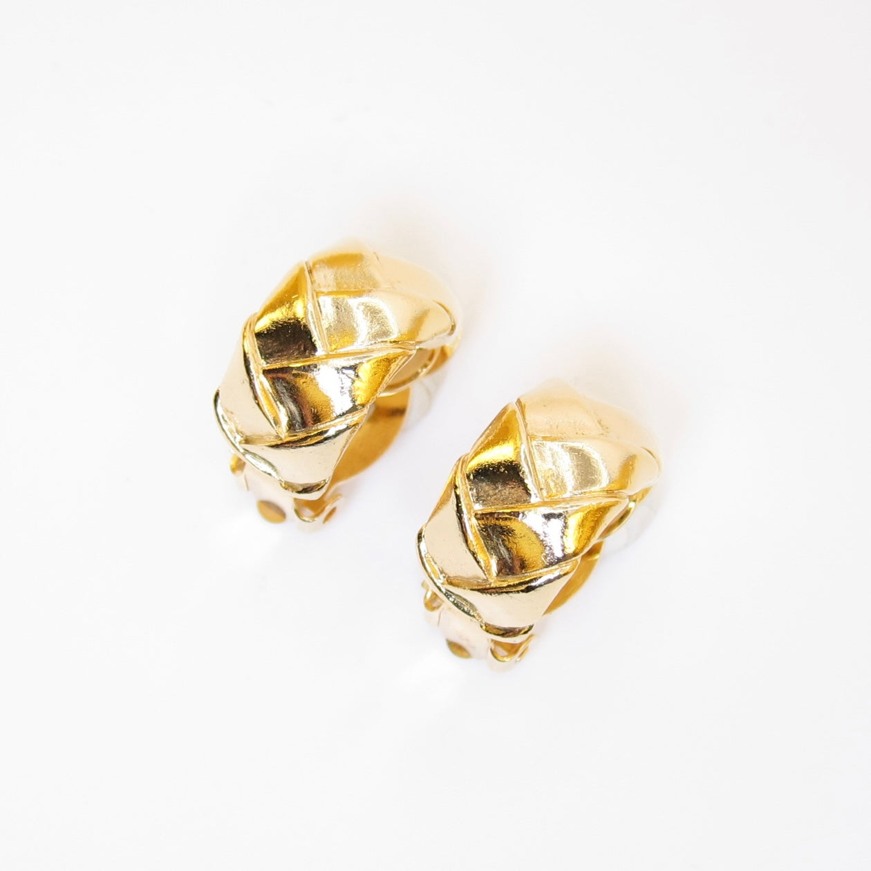 Yves Saint Laurent Vintage Quilted Golden Hoop Clip-on Earrings