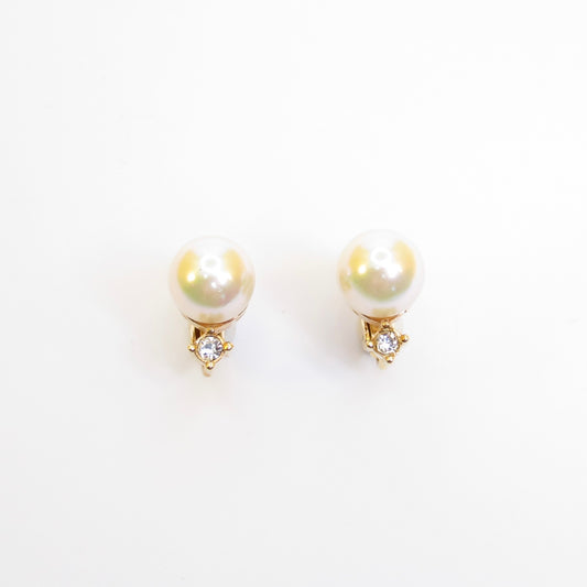Christian Dior Vintage Pearl and Rhinestone Golden Clip-on Earrings