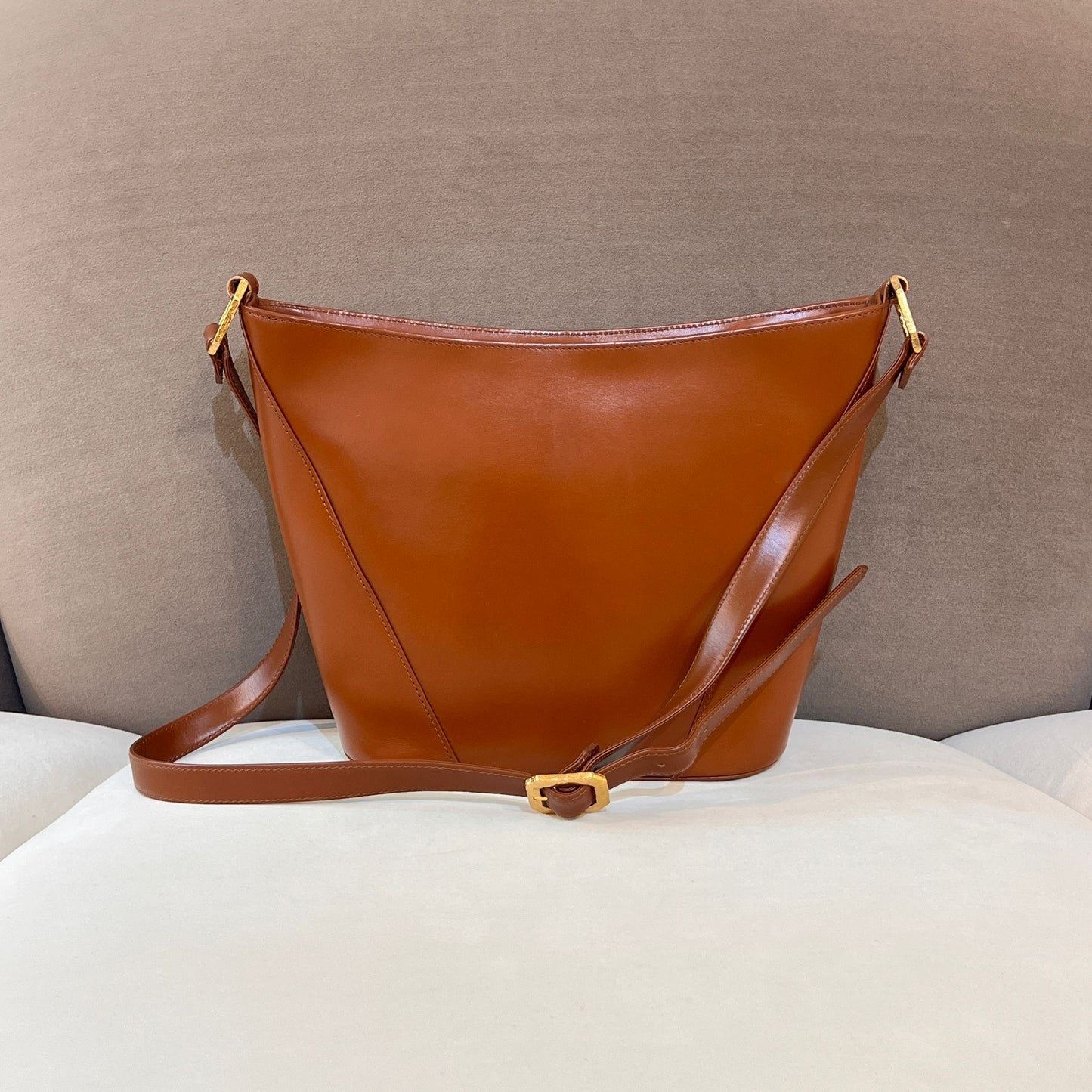 Yves Saint Laurent Vintage Brown Leather Medallion Shoulder Bag