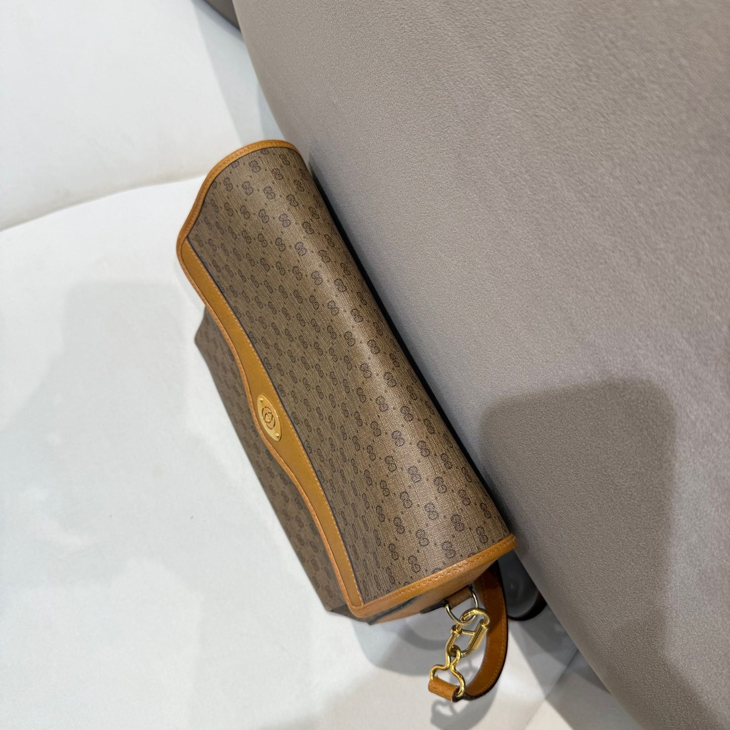 Gucci Vintage Micro Gg Canvas Beige Leather Shoulder Bag