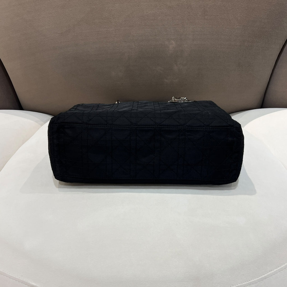 Christian Dior Vintage Black Cannage Nylon Lady Dior Handbag